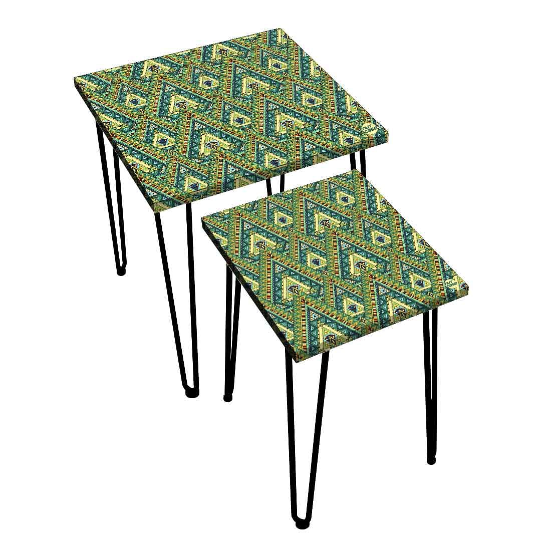 Nesting Tables for Living Room Bedroom Set of 2 - Indian Ethnic  Green