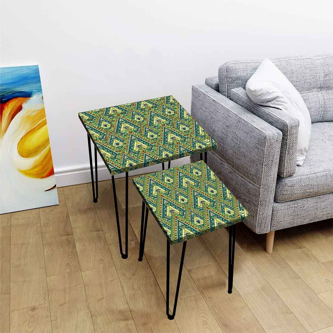 Nesting Tables for Living Room Bedroom Set of 2 - Indian Ethnic  Green - Image 2