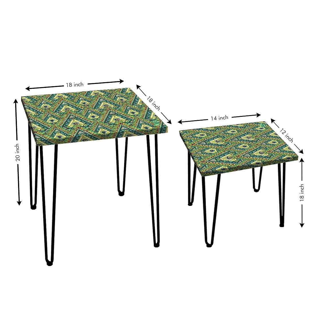 Nesting Tables for Living Room Bedroom Set of 2 - Indian Ethnic  Green - Image 3