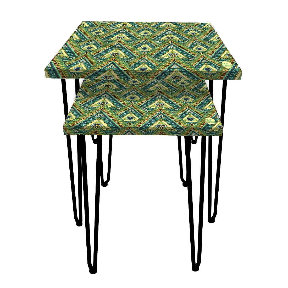 Nesting Tables for Living Room Bedroom Set of 2 - Indian Ethnic  Green - Image 4