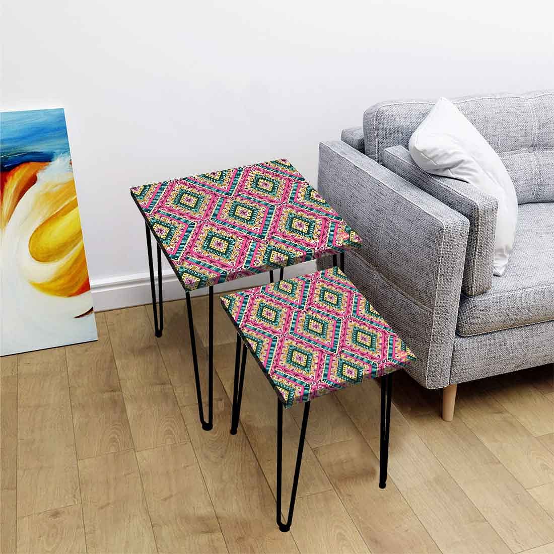 Designer Nesting Tables for Sofa Side Table House Set of 2 - Indian Ethnic  Pink - Image 2