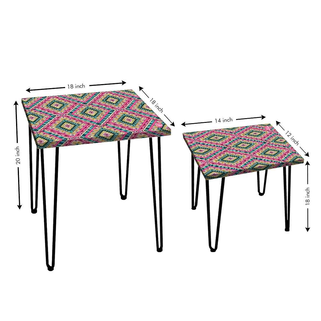 Designer Nesting Tables for Sofa Side Table House Set of 2 - Indian Ethnic  Pink - Image 3