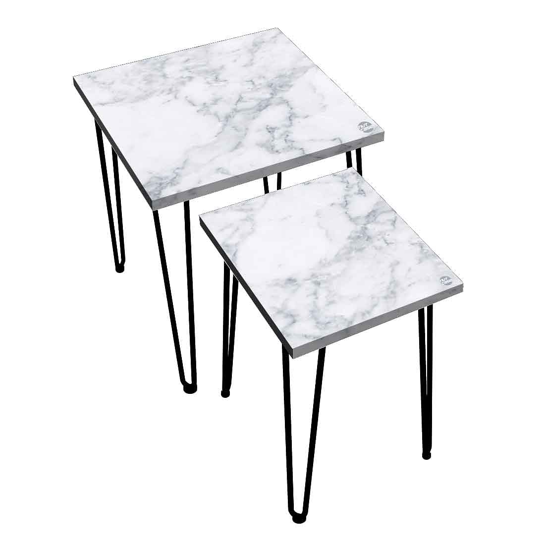Patio Nesting Tables Set of 2 for Living Room Outdoors & Office - White Marble