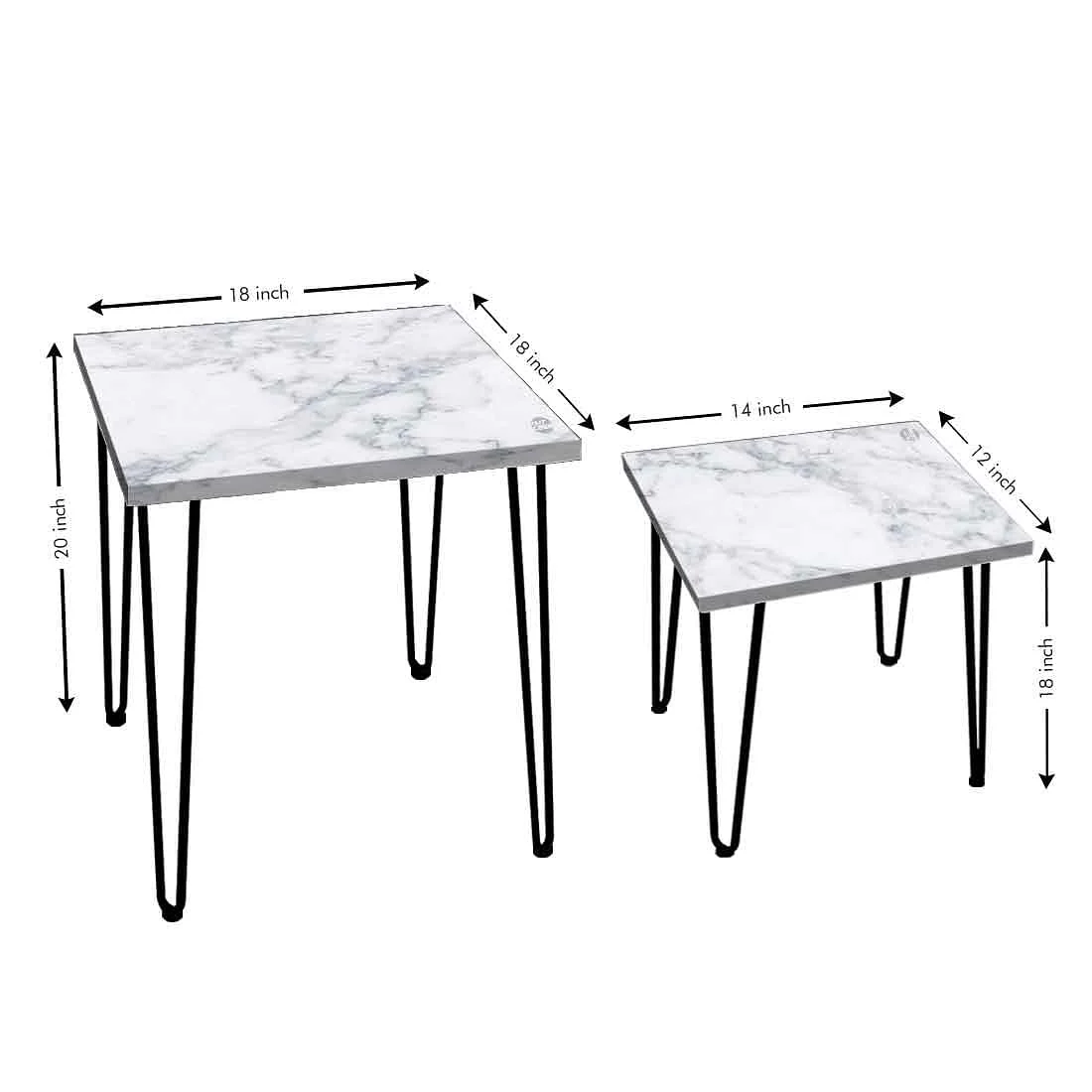 Patio Nesting Tables Set of 2 for Living Room Outdoors & Office - White Marble - Image 3