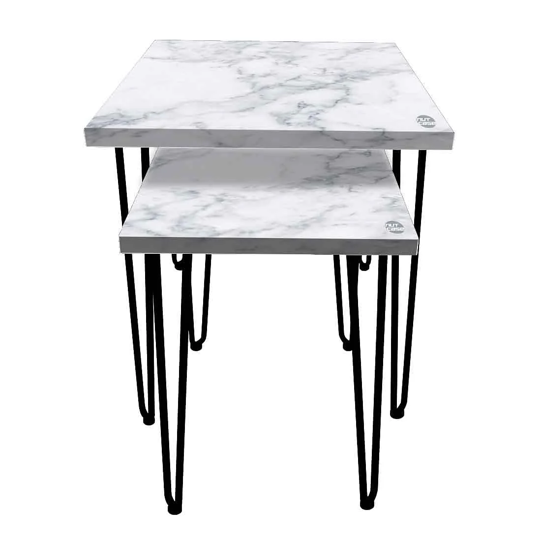 Patio Nesting Tables Set of 2 for Living Room Outdoors & Office - White Marble - Image 4