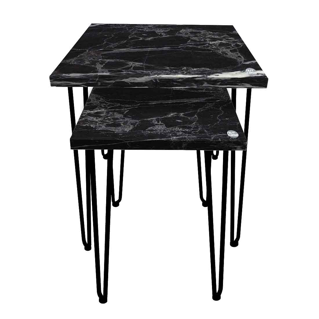 Marble Nest of Tables Set of 2 Nesting Table for Living Room-Black - Image 2