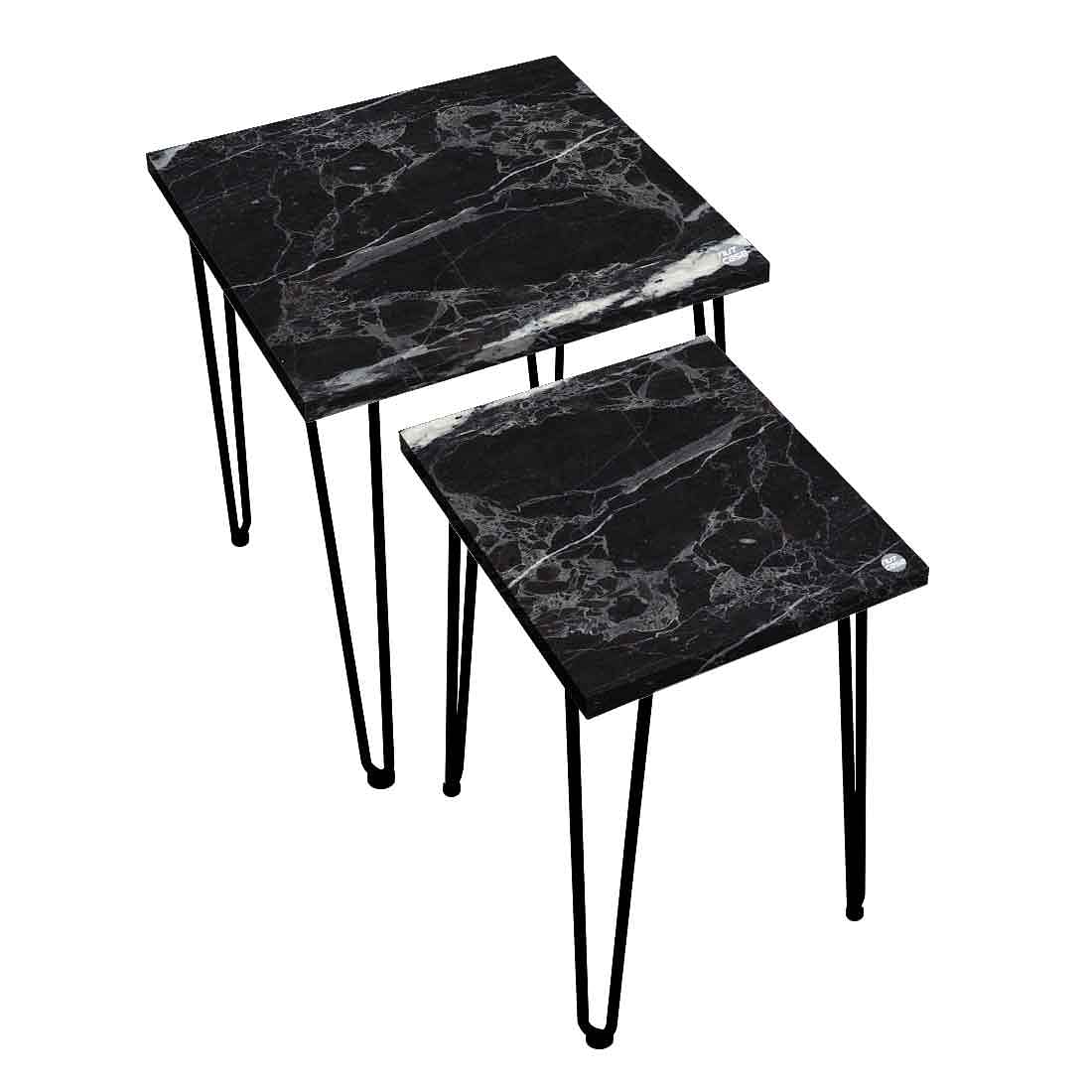 Marble Nest of Tables Set of 2 Nesting Table for Living Room-Black - Image 3