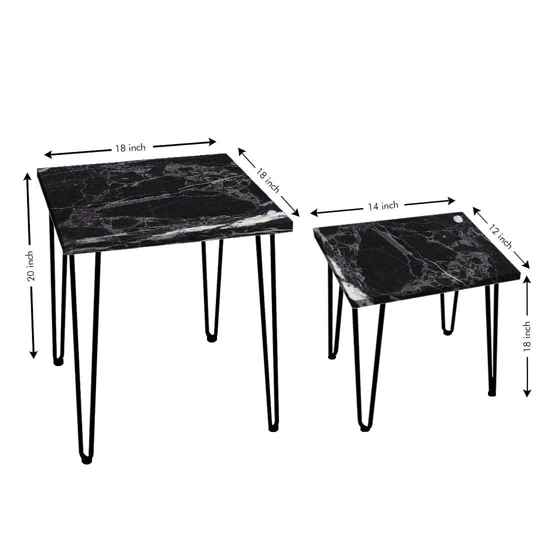 Marble Nest of Tables Set of 2 Nesting Table for Living Room-Black - Image 4
