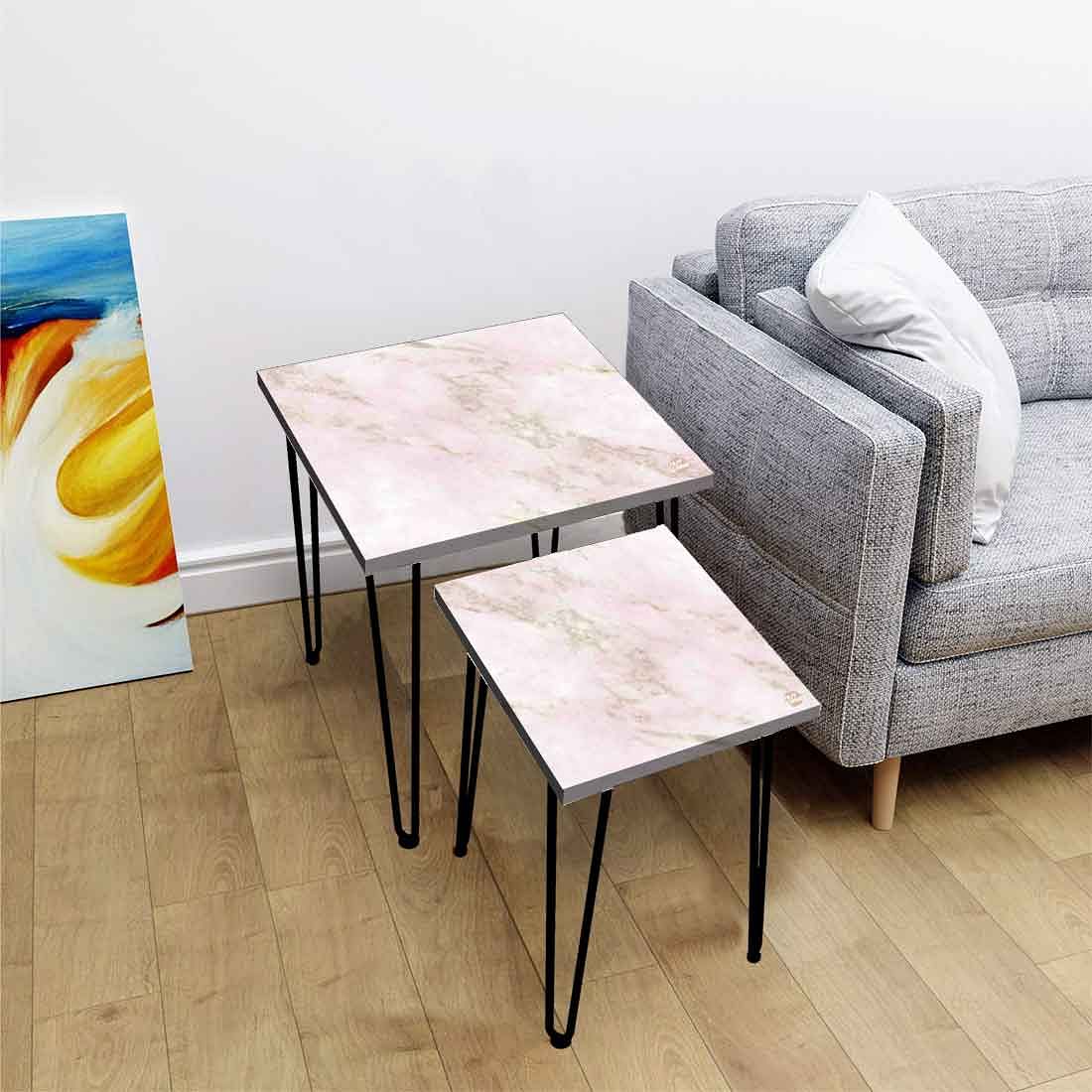 Nesting Tables Coffee Table for Living Room Balcony Set of 2 - Pink Marble