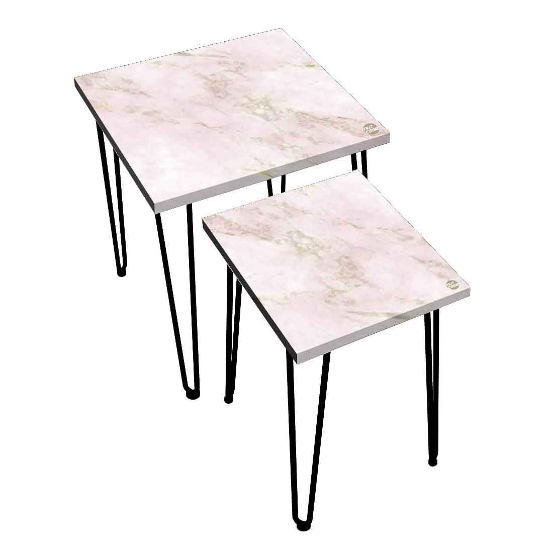 Nesting Tables Coffee Table for Living Room Balcony Set of 2 - Pink Marble - Image 3