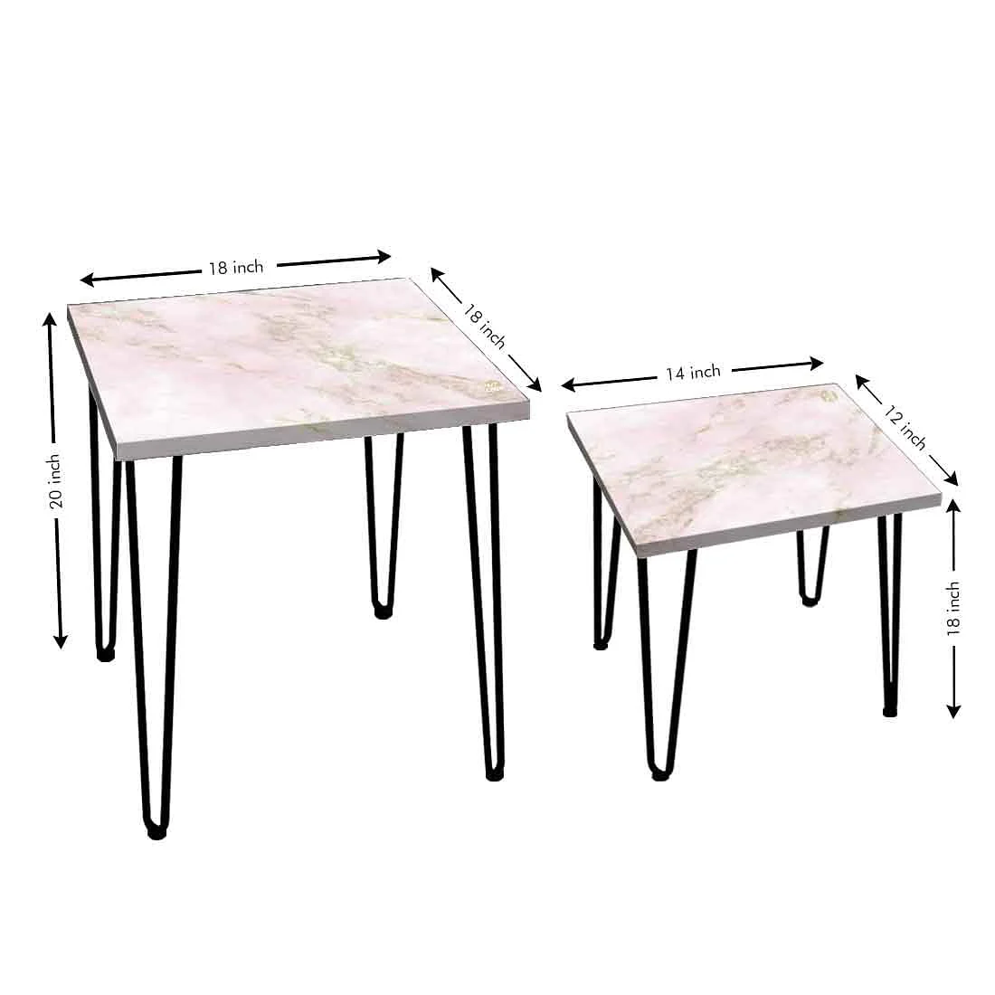 Nesting Tables Coffee Table for Living Room Balcony Set of 2 - Pink Marble - Image 4