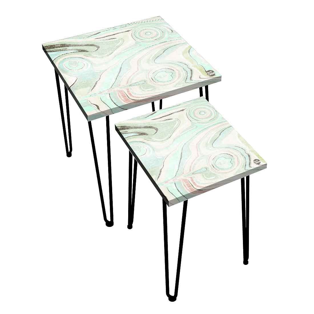 Nesting Coffee Table Marble Set of 2 for Office & Balcony - Green