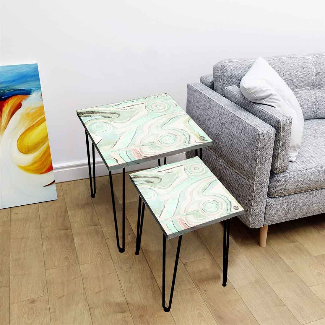 Nesting Coffee Table Marble Set of 2 for Office & Balcony - Green - Image 2
