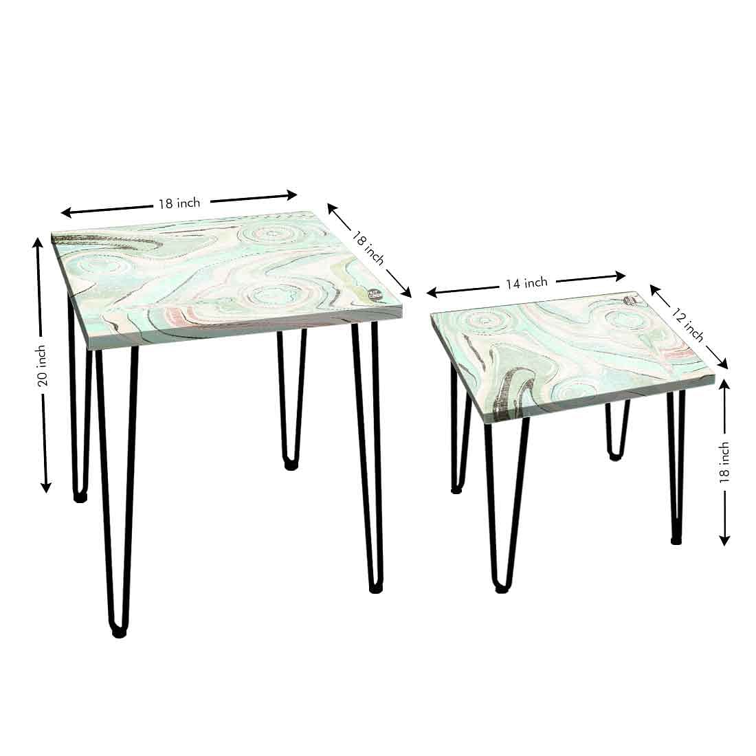 Nesting Coffee Table Marble Set of 2 for Office & Balcony - Green - Image 3
