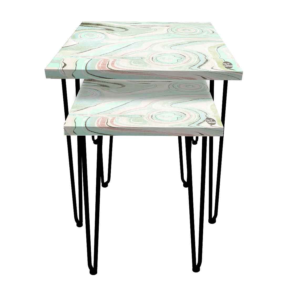 Nesting Coffee Table Marble Set of 2 for Office & Balcony - Green - Image 4