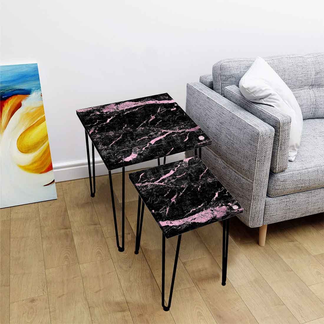 Cool Marble Nesting Side Tables for Home Kitchen Set of 2 - Pink & Black