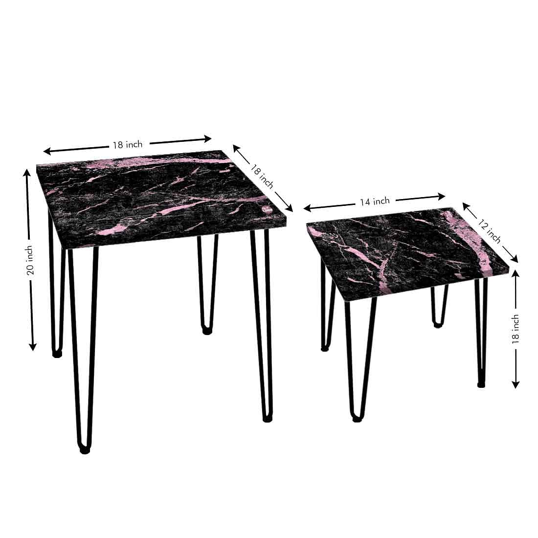Cool Marble Nesting Side Tables for Home Kitchen Set of 2 - Pink & Black - Image 4