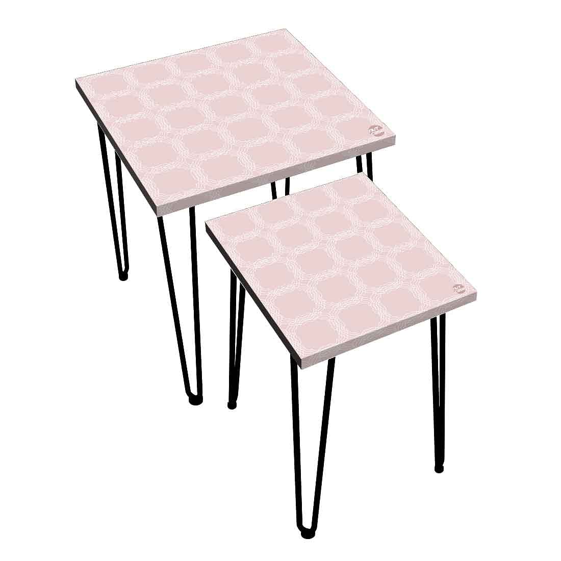 Nest of 2 Set Stool Nesting Bedside Table for Bedroom - Designer Pattern