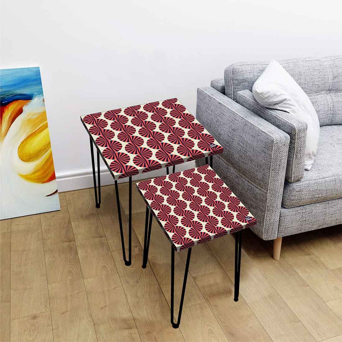 Patio Nesting Tables Set of 2 for Living Room Outdoors Home - Retro Pattern - Image 2