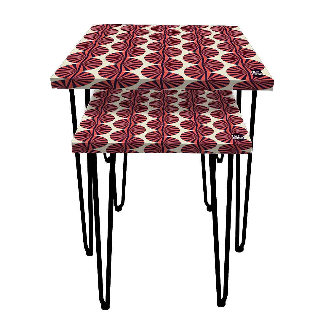 Patio Nesting Tables Set of 2 for Living Room Outdoors Home - Retro Pattern - Image 4