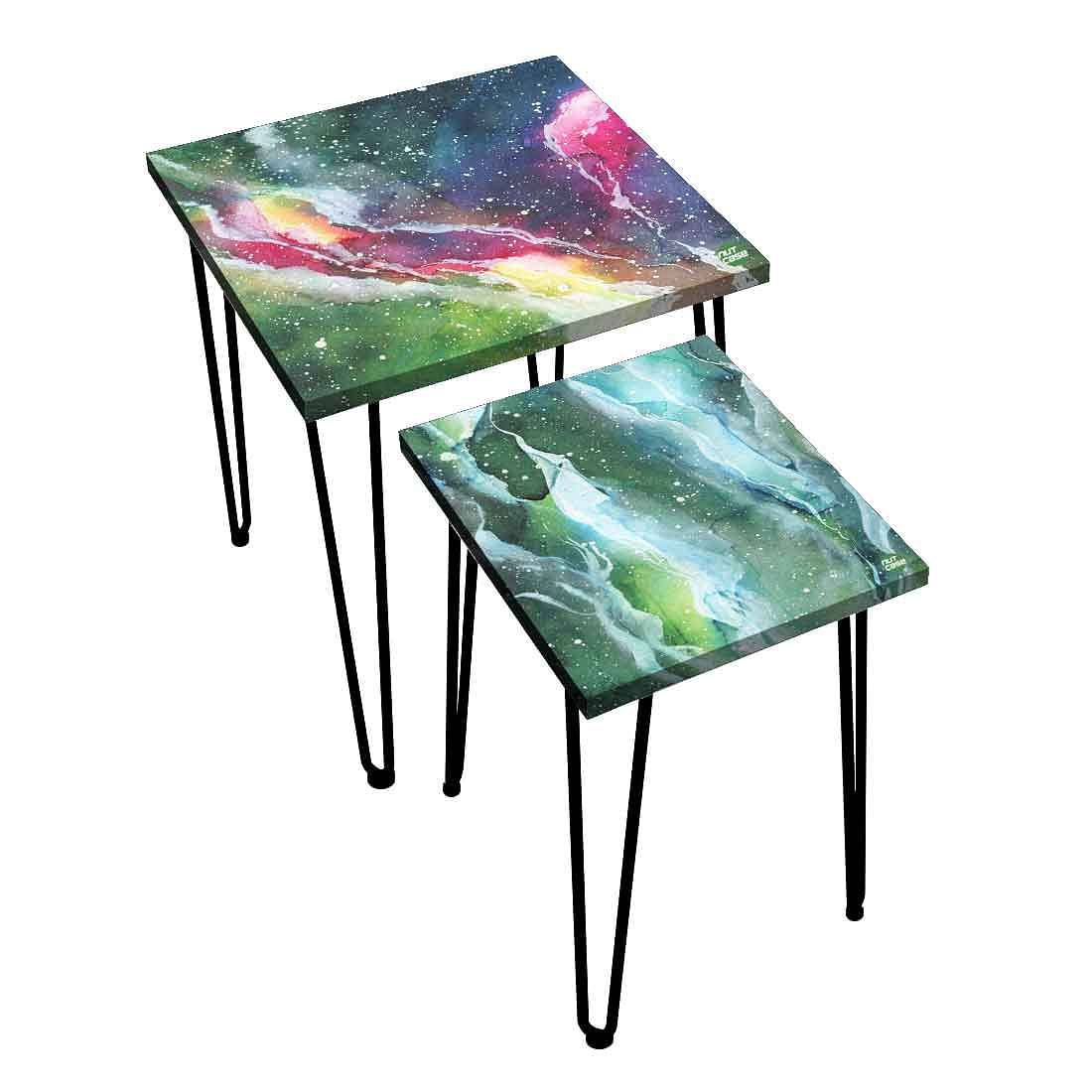 Nesting Table Modern Decor Nest of Tables for Balcony & Office Set Of 2 - Space Green