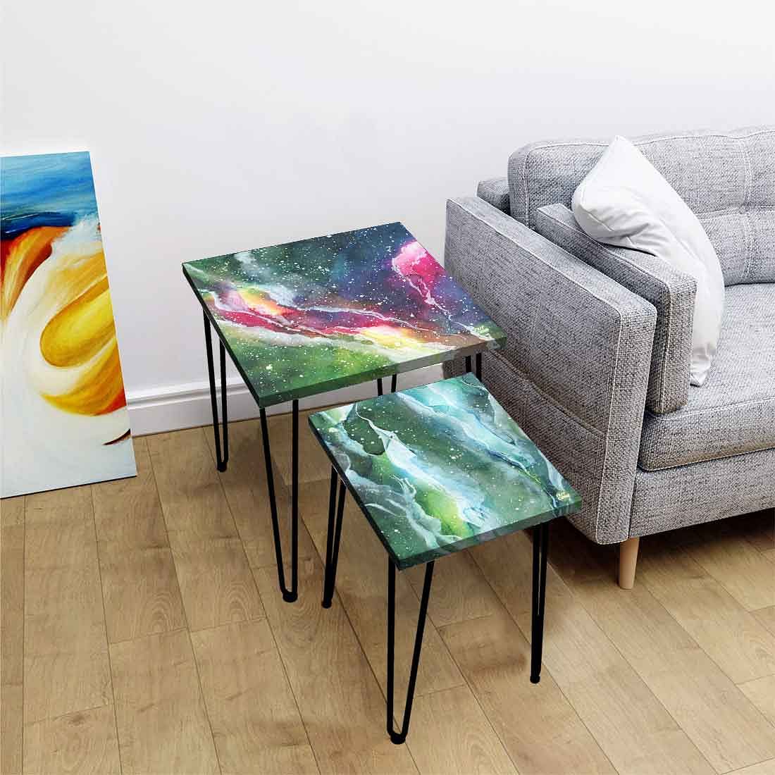 Nesting Table Modern Decor Nest of Tables for Balcony & Office Set Of 2 - Space Green - Image 2