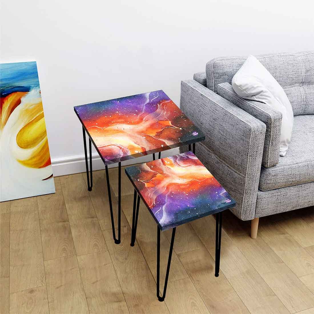 Nesting Tables Coffee Table for Living Room Balcony Set of 2 - Space - Image 2