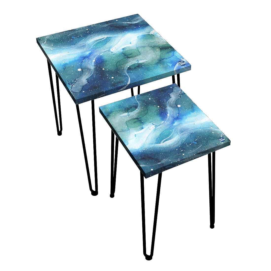 Modern Coffee Table Nesting Set of 2 Nest Of Tables for Living Room - Watercolor