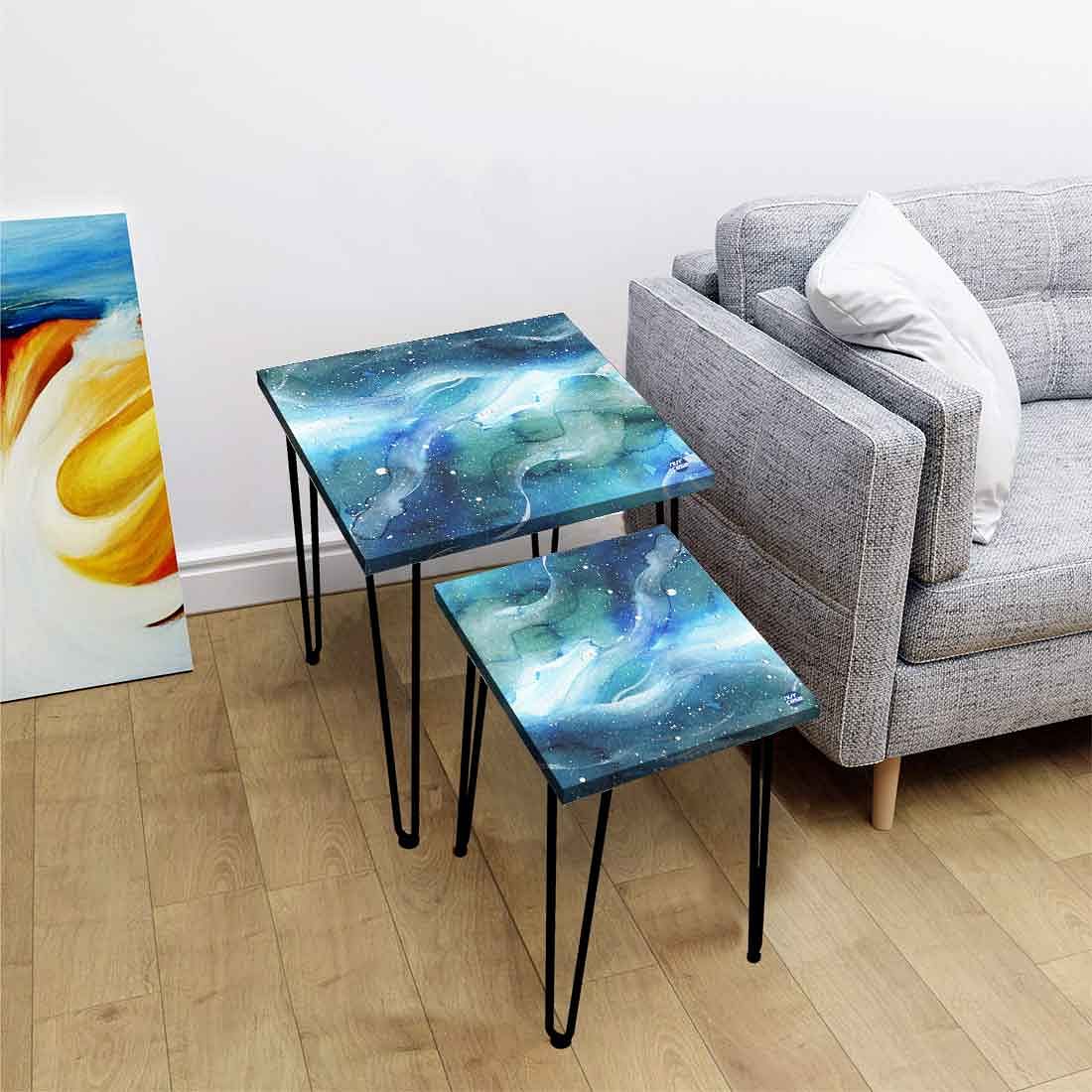 Modern Coffee Table Nesting Set of 2 Nest Of Tables for Living Room - Watercolor - Image 2
