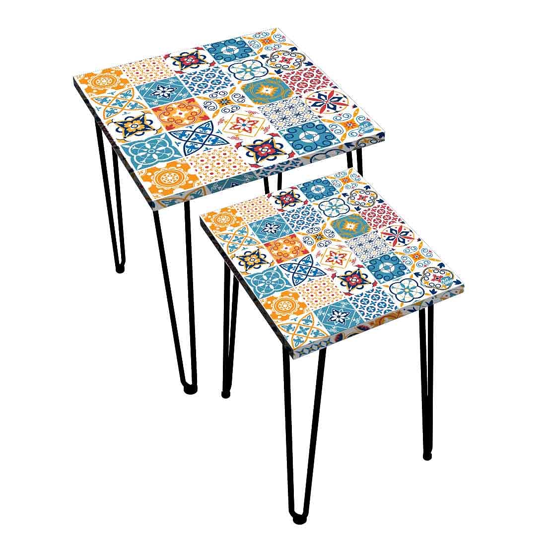 Nesting Table Set of 2 for Living Room Outdoors Patio - Azulejos Portuguese - Image 3