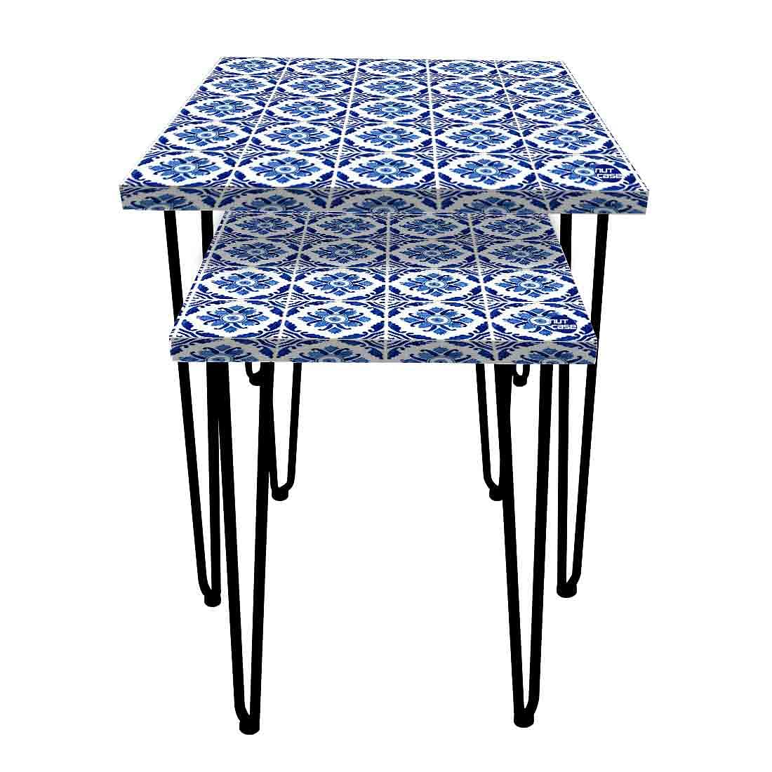 Nesting Coffee Table Set of 2 for Living Room Balcony Side Tea Tables - Floral Art - Image 4