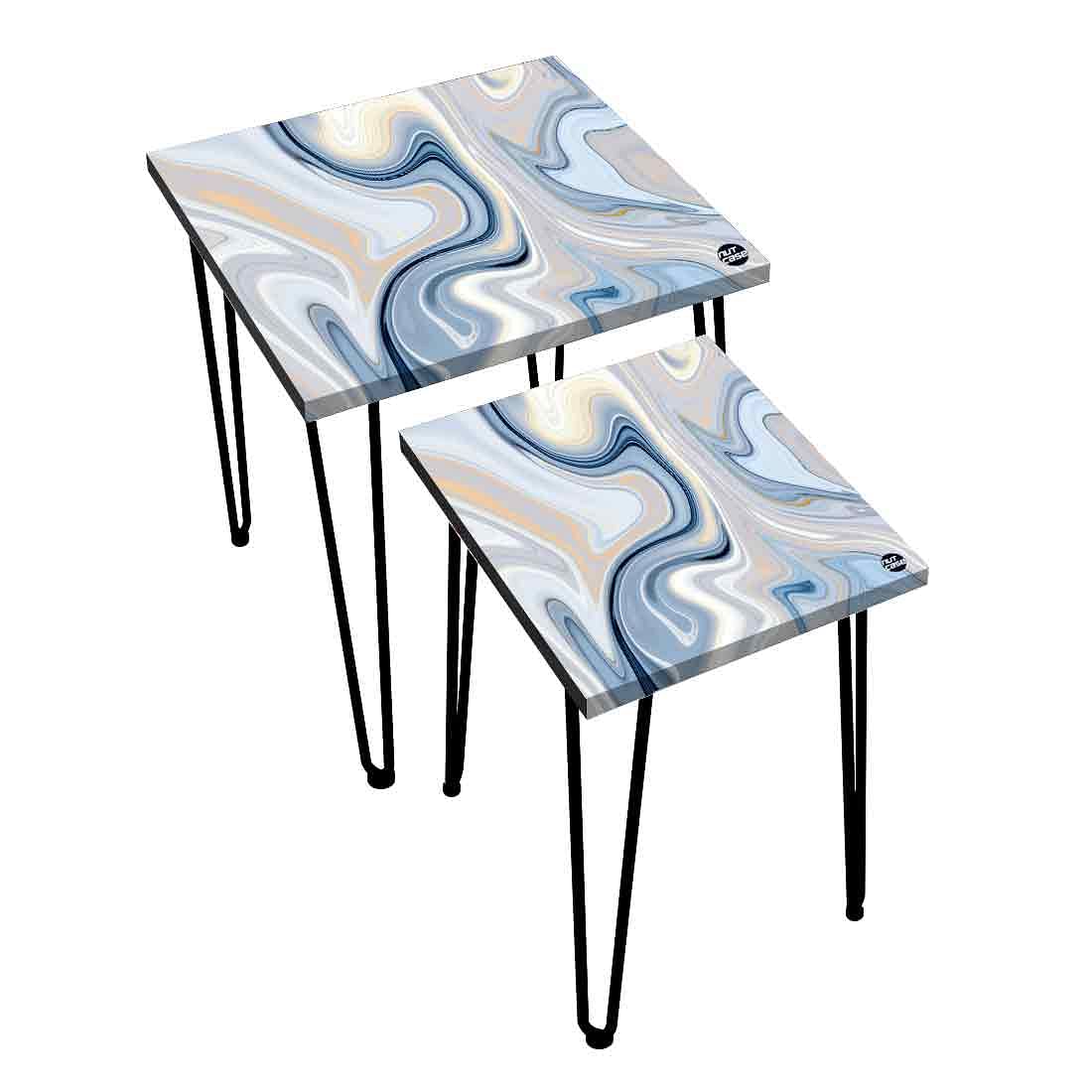 Nesting Coffee End Tables Modern Decor Side Table for Home & Office - Blue Swirl