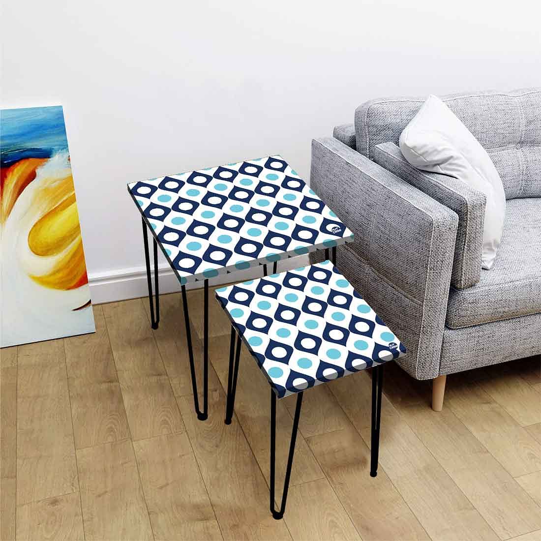 Coffee Table Nesting Set of 2 for Living Room Home Decor - Blue Dots
