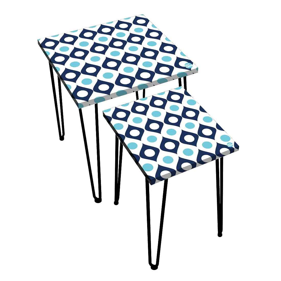 Coffee Table Nesting Set of 2 for Living Room Home Decor - Blue Dots - Image 3