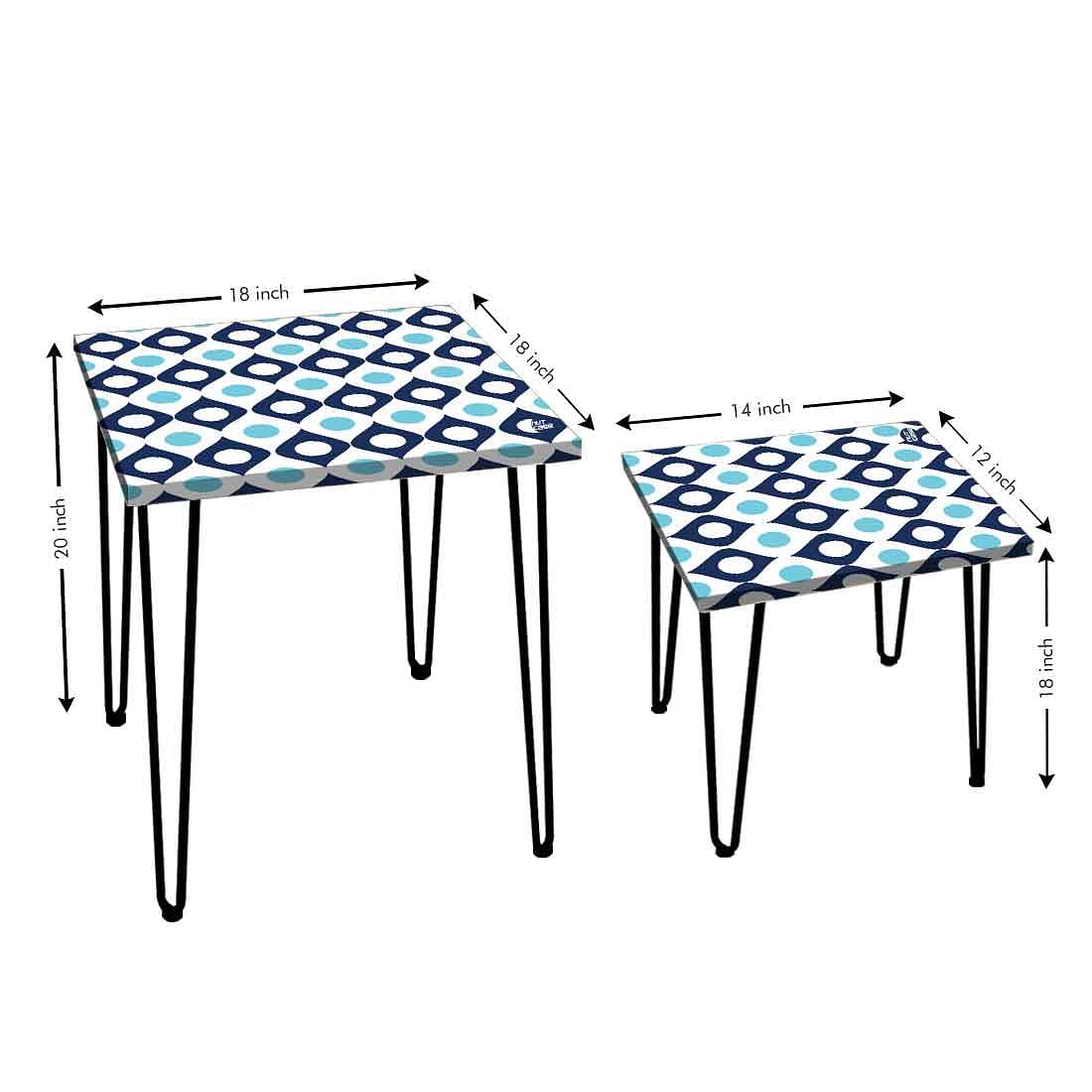 Coffee Table Nesting Set of 2 for Living Room Home Decor - Blue Dots - Image 4