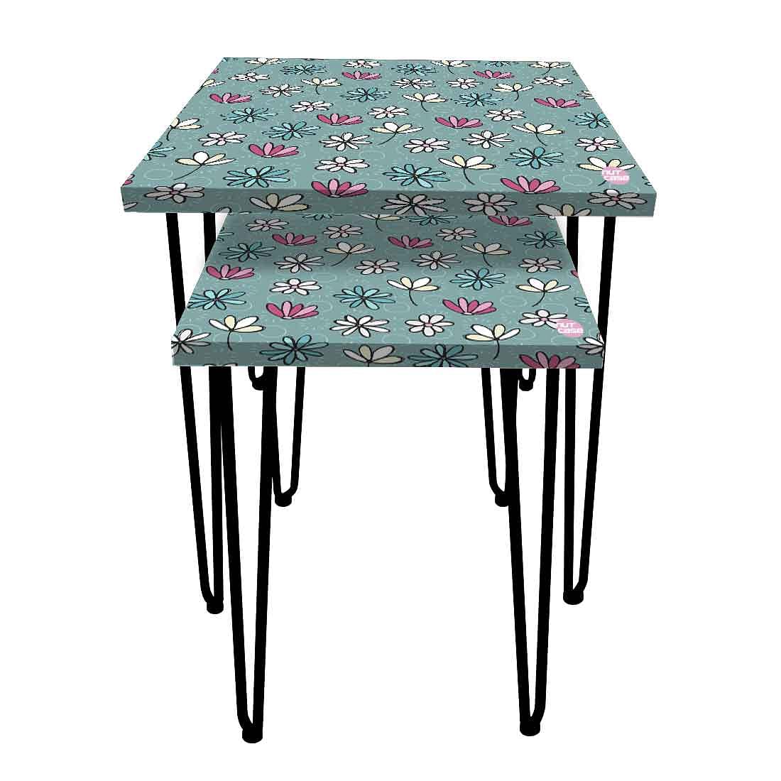 Nesting Table Set of 2 for Living Room Balcony Patio - Flower Pattern - Image 4