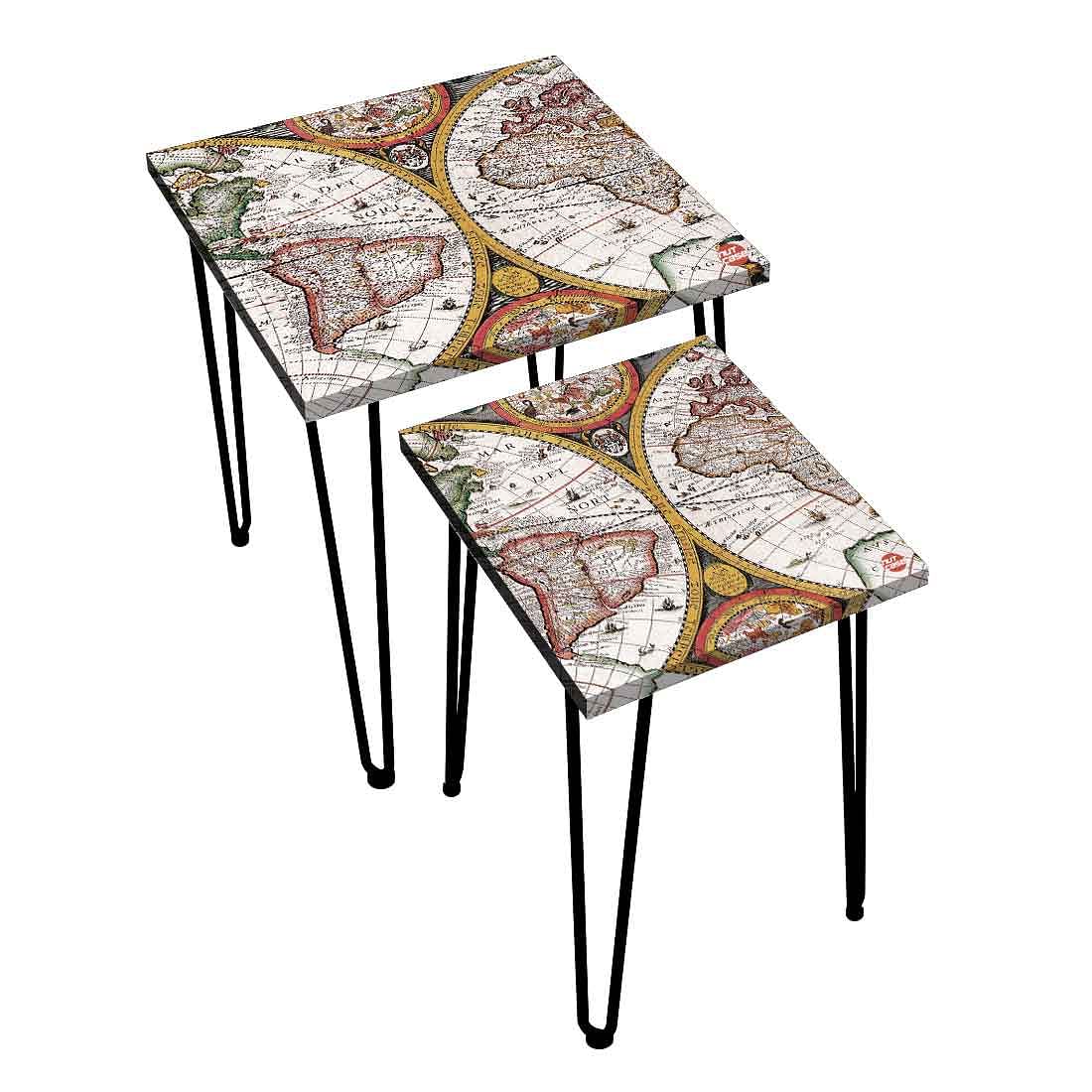 Nesting Tables Set of 2 Nest Of Side Tables for Living Room - Vintage Map
