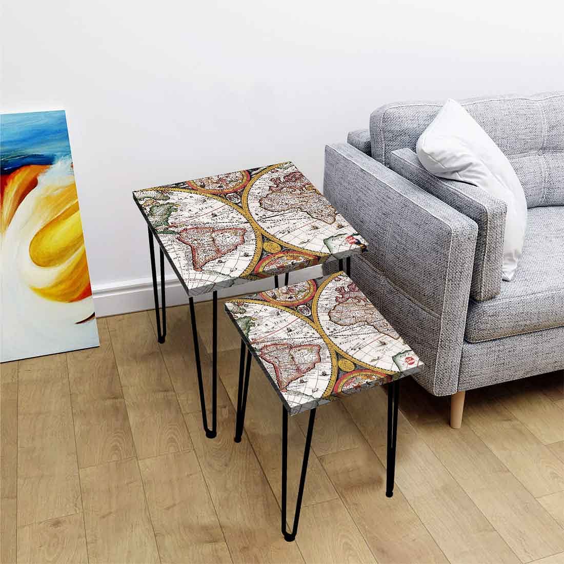 Nesting Tables Set of 2 Nest Of Side Tables for Living Room - Vintage Map - Image 2