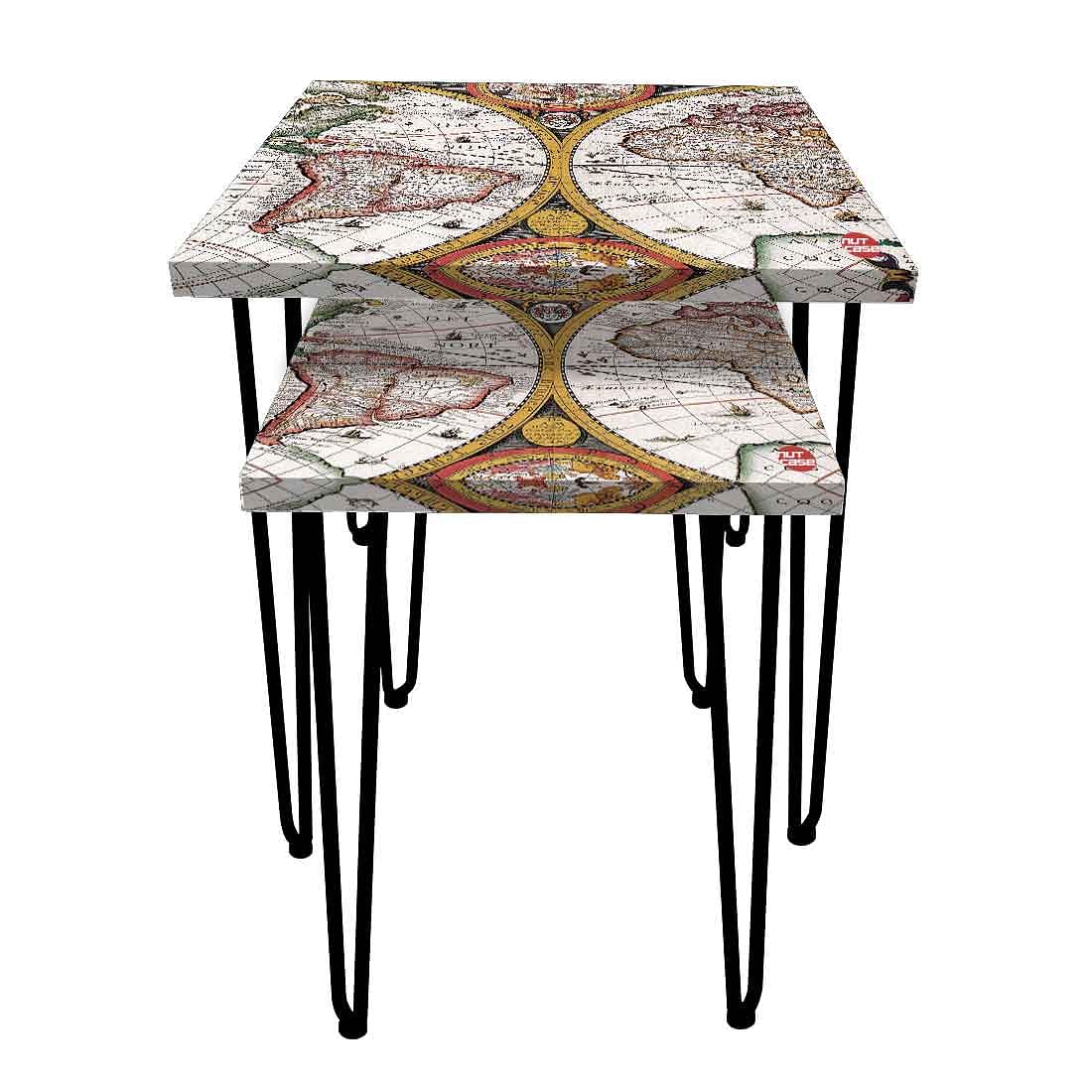 Nesting Tables Set of 2 Nest Of Side Tables for Living Room - Vintage Map - Image 4