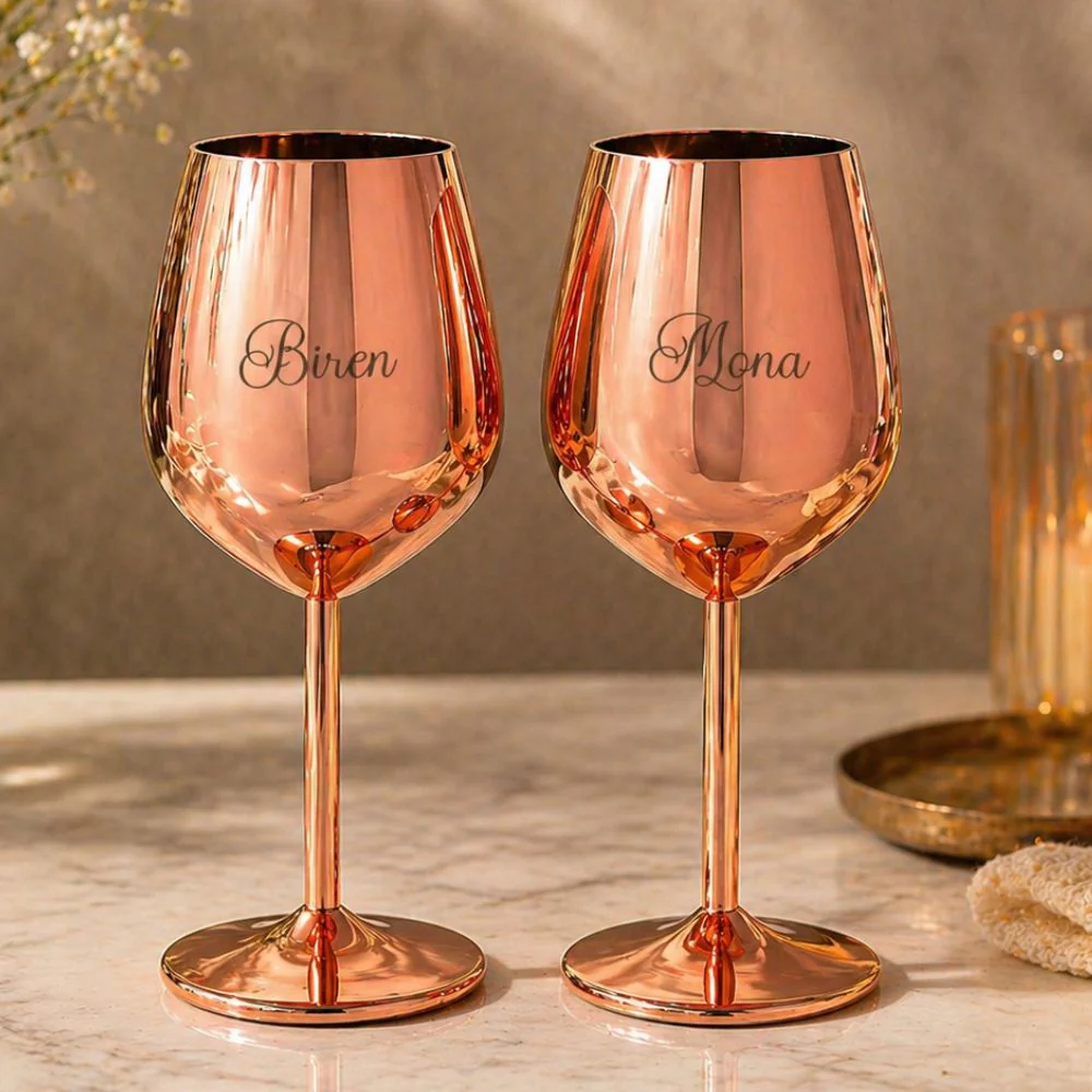Nonbreakable Wine Glasses Copper Finish Stainless Steel Goblets with Name Engraved - Image 2