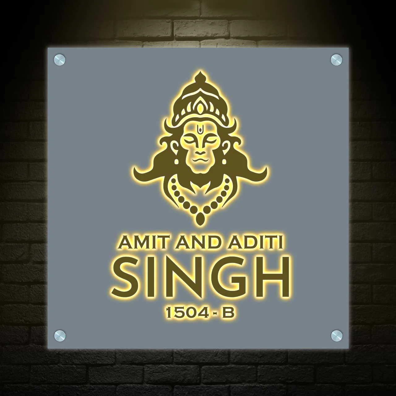 Nutcase Acrylic Name Plate with Light-Lord Hanuman LED Name Board