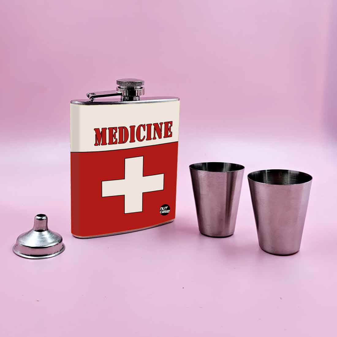 Nutcase Alcohol Flask with 2 Shot Glasses Premium Hip Flask Gifts Set - Medicine - Image 2