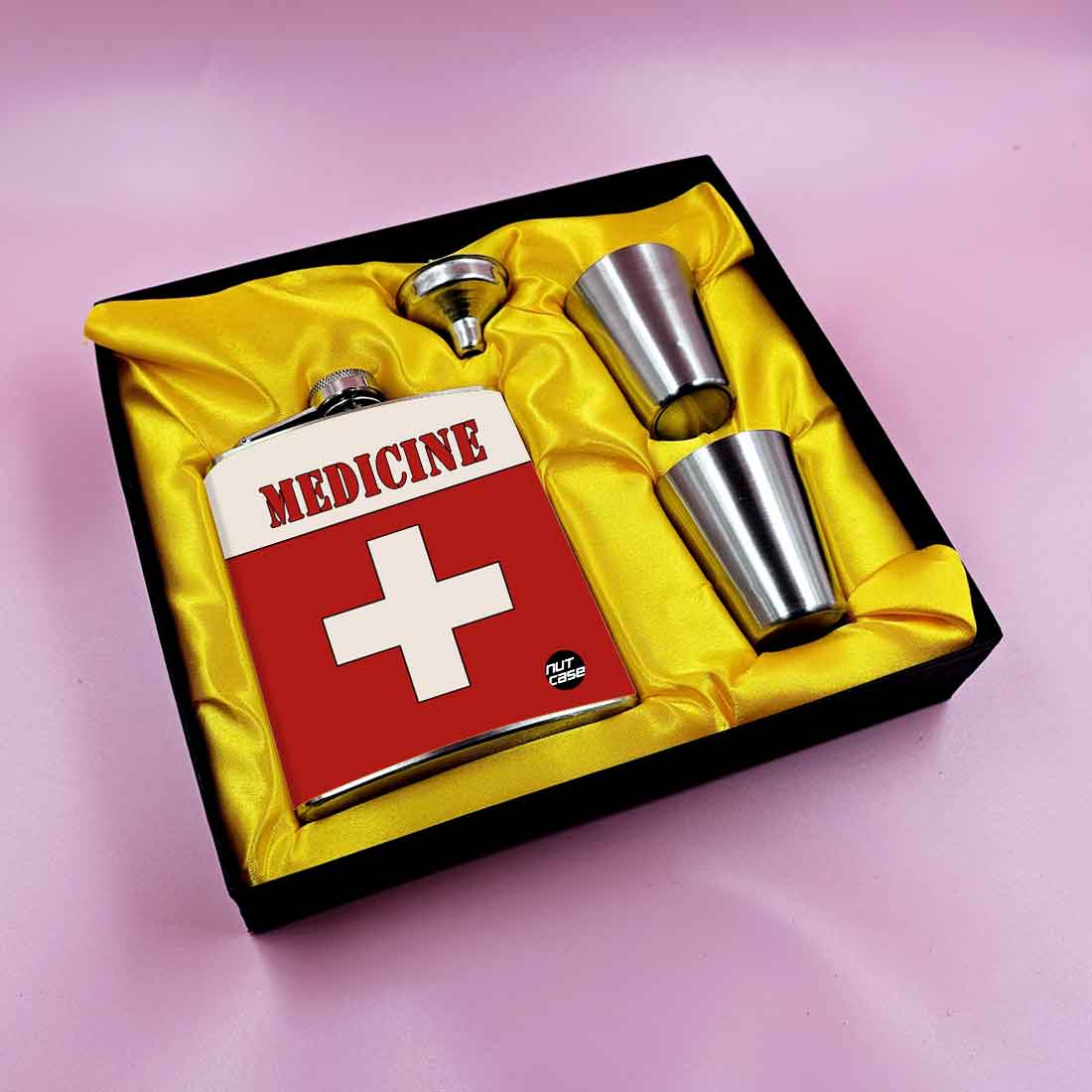 Nutcase Alcohol Flask with 2 Shot Glasses Premium Hip Flask Gifts Set - Medicine - Image 3