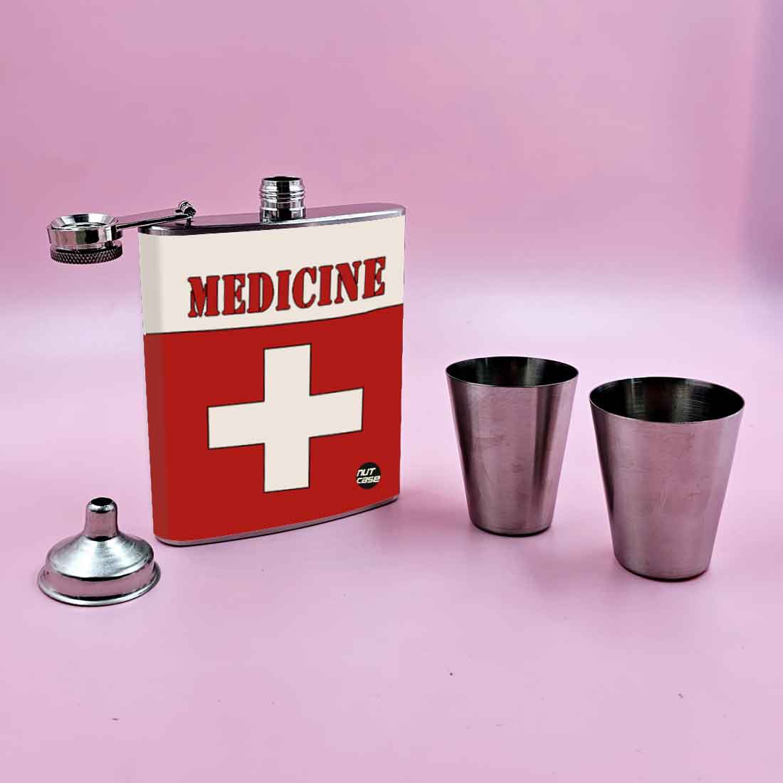 Nutcase Alcohol Flask with 2 Shot Glasses Premium Hip Flask Gifts Set - Medicine - Image 4