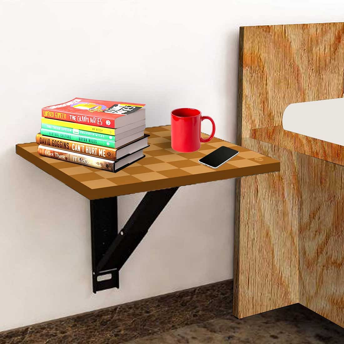 Modern Bedside Table for Bedroom - Orange Check Pattern - Image 3