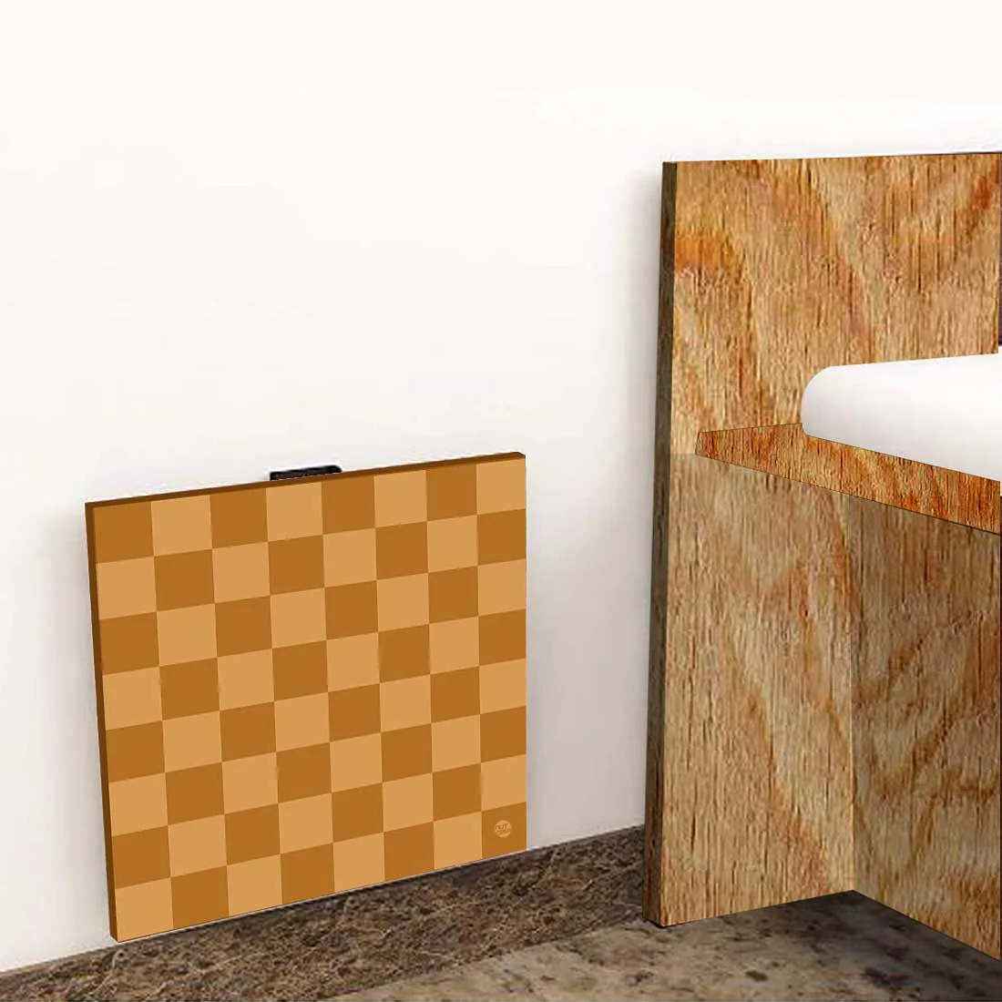 Modern Bedside Table for Bedroom - Orange Check Pattern - Image 8