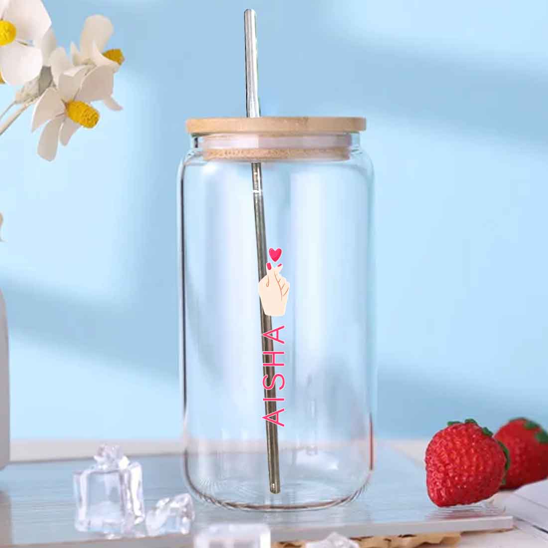 Nutcase Can Shaped Glass with Straw (Metal) and Wooden Lid - Image 3