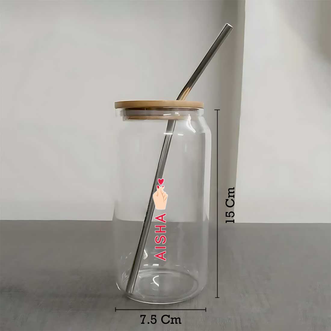 Nutcase Can Shaped Glass with Straw (Metal) and Wooden Lid - Image 7
