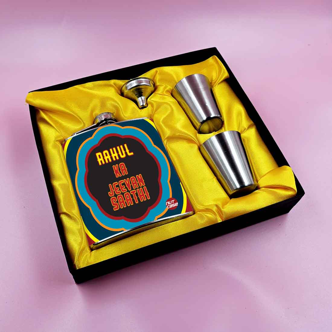 Nutcase Custom Alcohol Flask with 2 Shot Glasses - Premium Hip Flask Gifts Set - Image 3