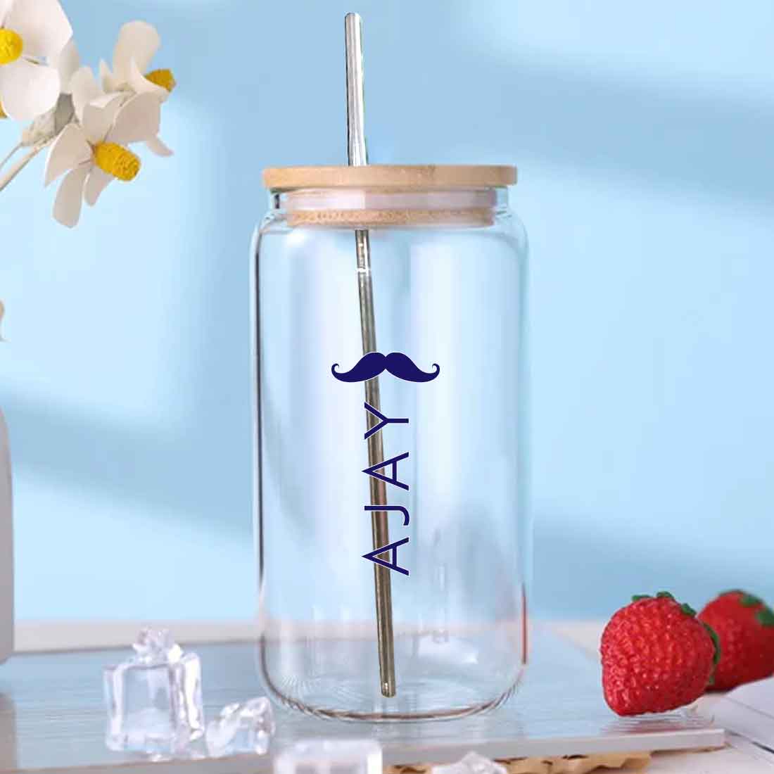 Nutcase Custom Can Shaped Glass with Straw and Wooden Lid - Image 3